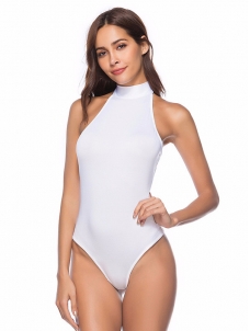 White S-XL Sleeveless Solid Skinny Bodysuit