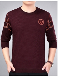 Wine Red Round Neck Long Sleeve T-Shirt