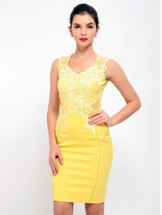 Yellow M-XL Floral Printed Sleeveless Bodycon Dress