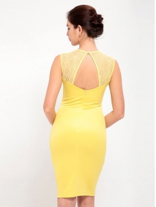 Yellow M-XL Floral Printed Sleeveless Bodycon Dress