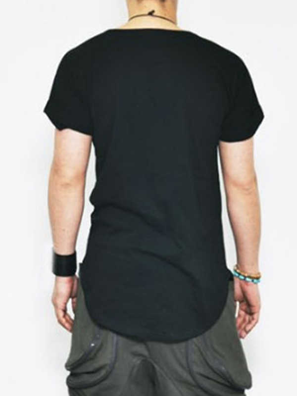 Black Loose Big Pocket Folded Sleeved T-shirt