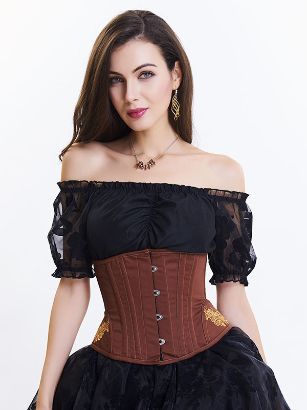 Brown Women Floral Embroidered Corsets and Bustiers