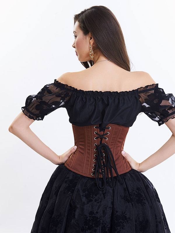 Brown Women Floral Embroidered Corsets and Bustiers