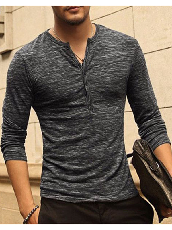 Dark Grey Men Long Sleeve Cotton T-Shirt