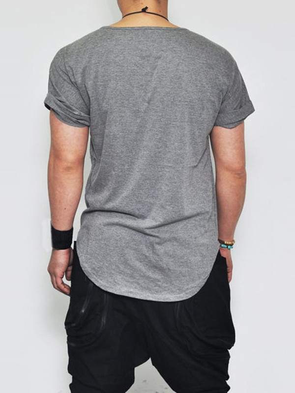 Grey Loose Big Pocket Folded Sleeved T-shirt