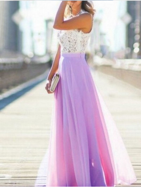 Purple Elegant Lace Summer Sleeveless  Maxi Evening Dress 