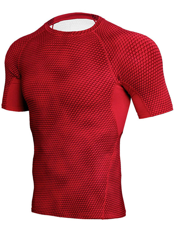 Red Breathable Tights Fitness Bodybuilding T-shirt