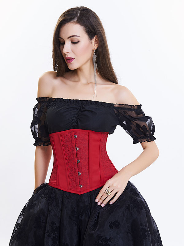 Red Sexy Embroidery Waist Trainer Underbust Corsets 
