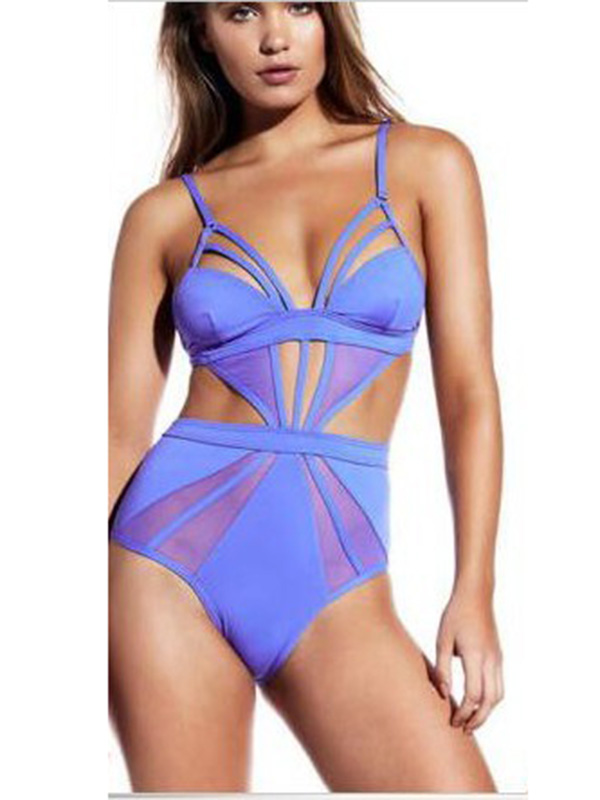 Sexy Purple Sheer Mesh Splicing One Piece Swimsuits 2018