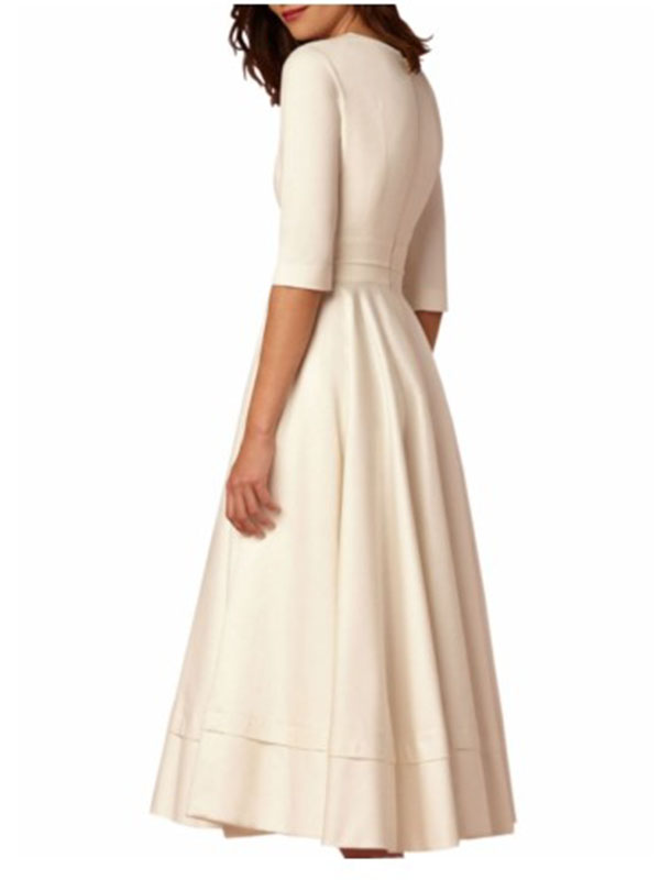 Wmen V-neck Half Sleeves A-line Dress White