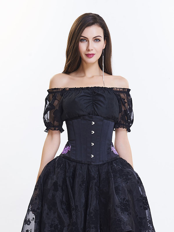 Women Black Floral Embroidered Corsets and Bustiers