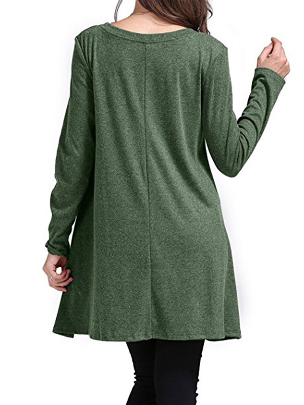 Women Long Sleeves Loose Casual T-shirt Dress Green