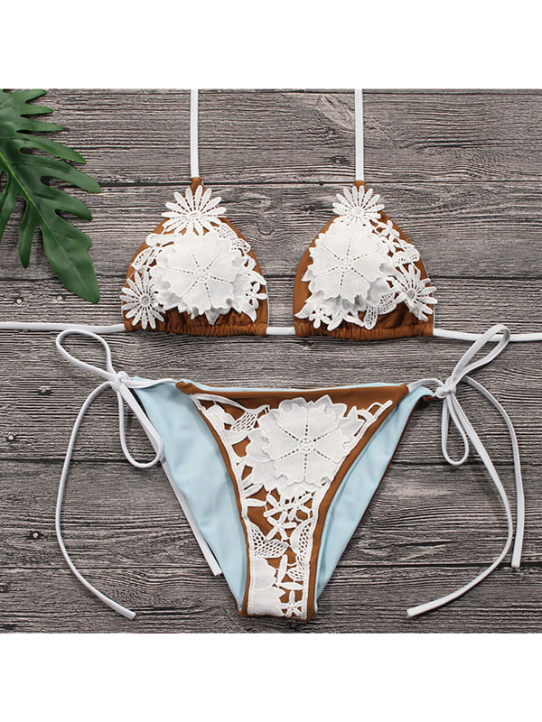 Women Sexy Beachwear Adjustable Halter Neck Bikini White