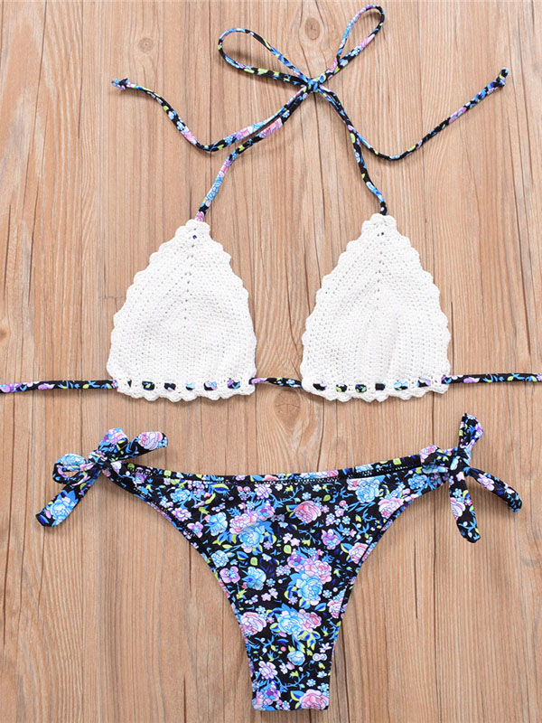 Women Sexy Crochet Triangle Bikini Set Swimwear