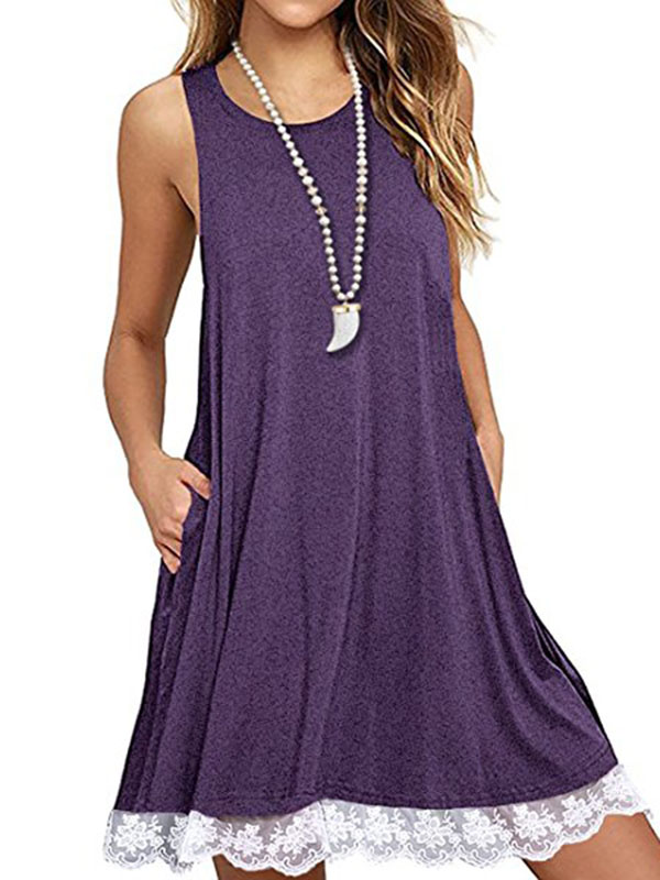 Women Sleeveless Loose Purple Casual Dress