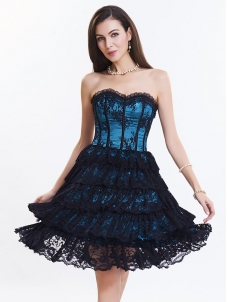 Dark Blue Sexy Strapless Lace Corset Dress for Women
