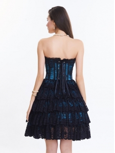 Dark Blue Sexy Strapless Lace Corset Dress for Women