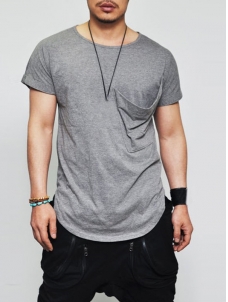 Grey Loose Big Pocket Folded Sleeved T-shirt