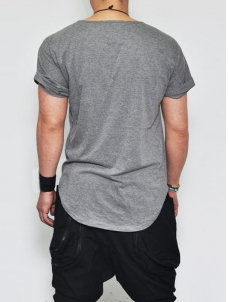 Grey Loose Big Pocket Folded Sleeved T-shirt