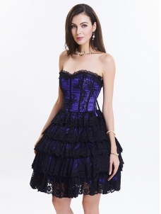 Purple Sexy Strapless Lace Corset Dress for Women