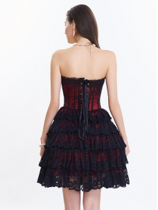 Red Sexy Strapless Lace Corset Dress for Women 