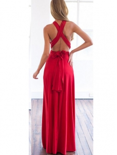 Red Sleeveless  Backless V-Neck Maxi Evening Dress