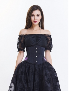 Women Black Floral Embroidered Corsets and Bustiers