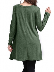 Women Long Sleeves Loose Casual T-shirt Dress Green