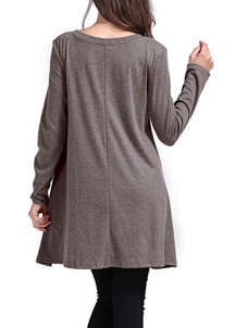 Women Long Sleeves Loose Casual T-shirt Dress Grey