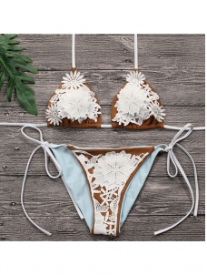 Women Sexy Beachwear Adjustable Halter Neck Bikini White