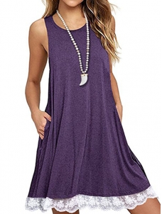 Women Sleeveless Loose Purple Casual Dress