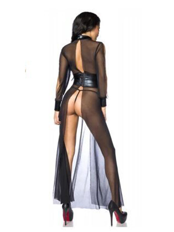 Transparent Long Nightgown Lingerie for Women Mesh Leather Nightdress