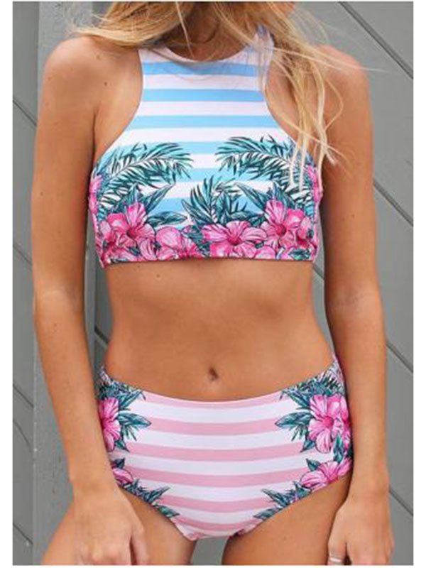 Women Sexy Floral Fitness Bikini Set High Waist