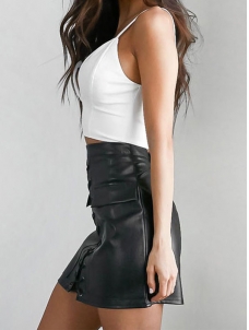 High Waist Chic Faux Leather Lace Up Skirt