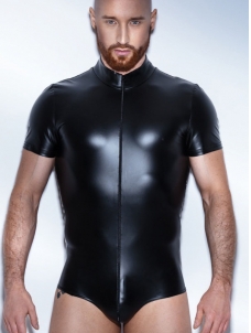 Mens Wetlook Leather Short Sexy Bodysuit Lingerie 