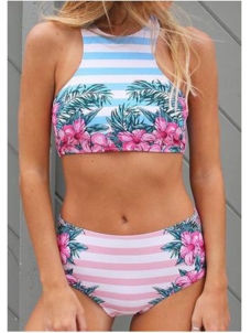 Women Sexy Floral Fitness Bikini Set High Waist