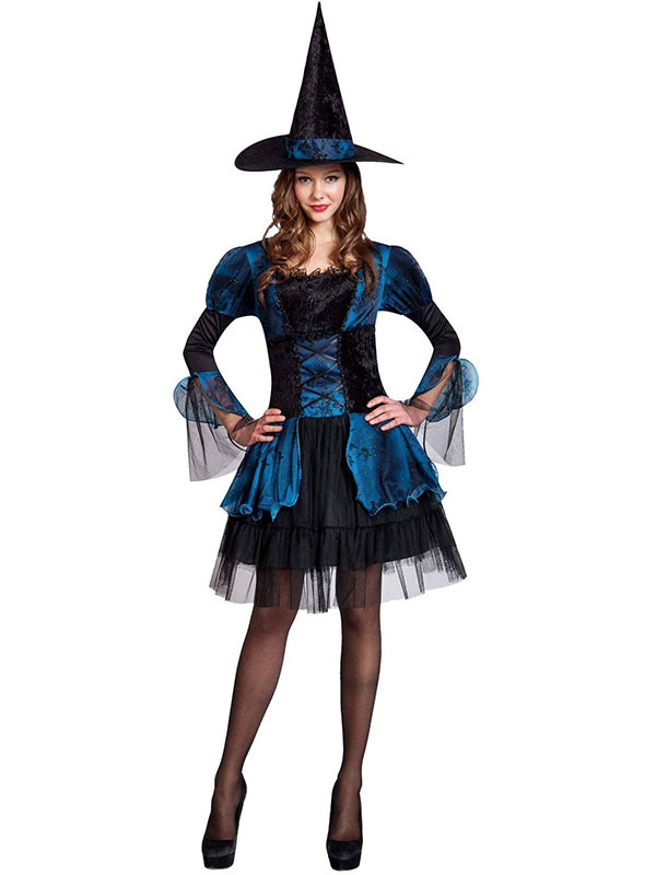 Bule Gothic Witch Adult Halloween Costume Devil Installed