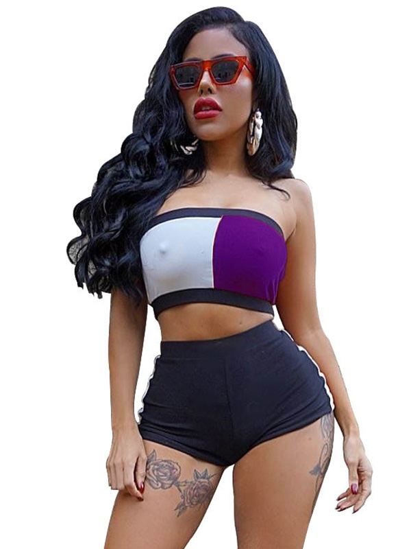 Chic Purple Color Block Patchwork  Cotton Tank Top