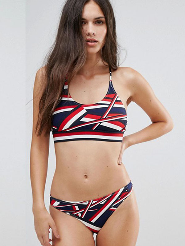 Fashion Summer Women Iconic Tape Geo Print Bikini Sets