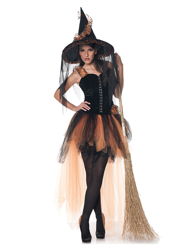 Hallow Eve Women Orange&black Witch Costume 