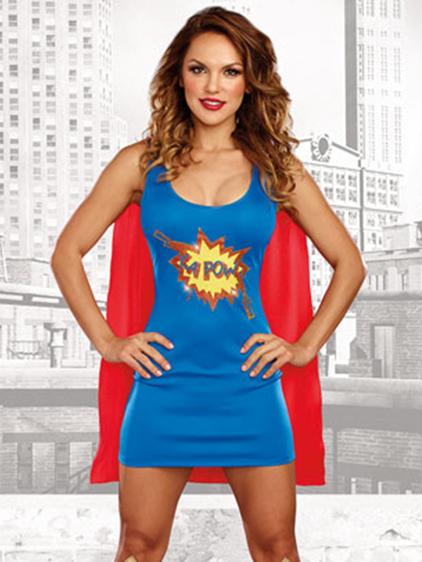Halloween Superman Print Cosplay Costume For Adult Supergirl Dress