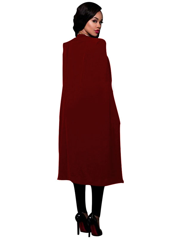 Office Lady Wine Red  Cloak Cape Long Blazer Coat 