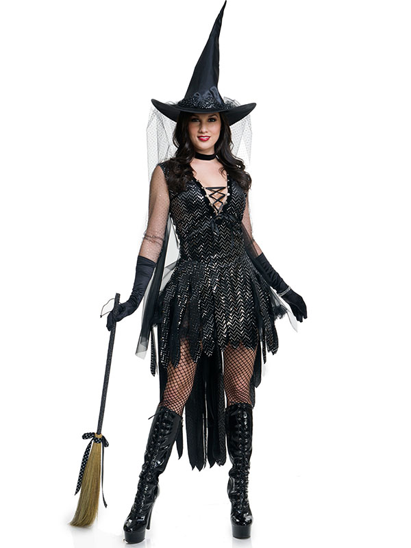 Sexy Sequnis Witch Costumes Women Party Cosplay Fancy Dress