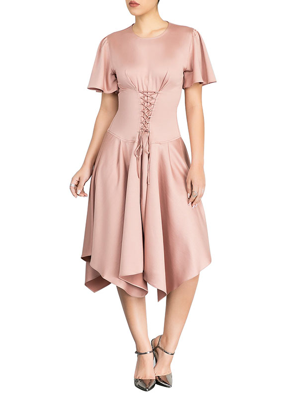 Women Apricot Summer Casual Flowy Irregular Midi Dress