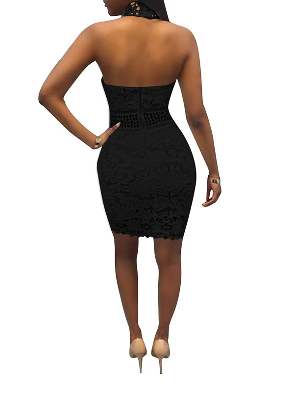 Women Black Lace Off Shoulder Bodycon Dress