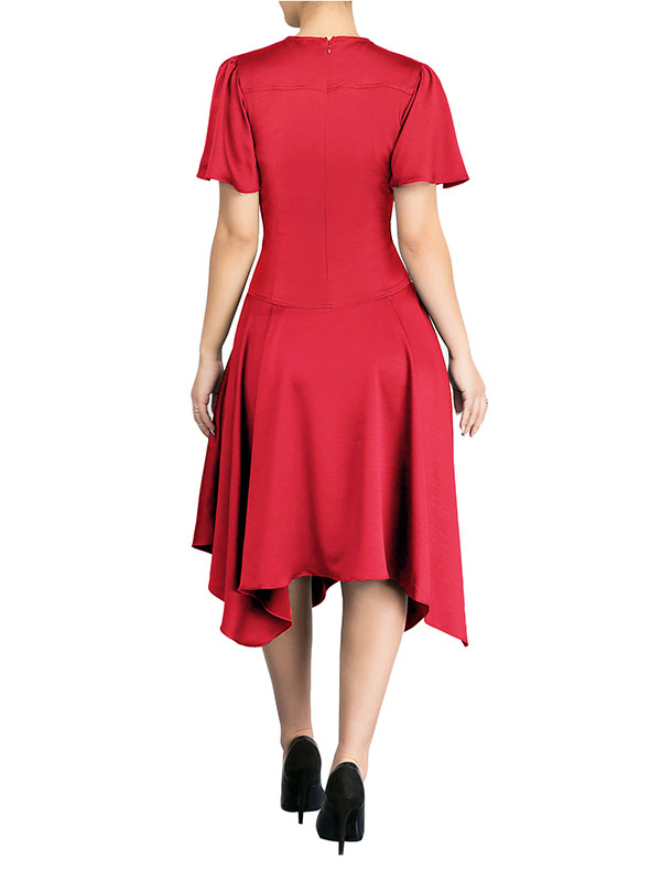 Women Red Summer Casual Flowy Irregular Midi Dress