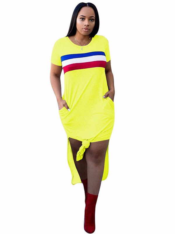 Women Summer Casual Design Split Dresses Yellow