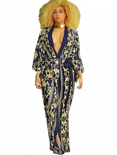 Boho 2 Pieces Set Strapless Halter Jumpsuit+ Long Vintage Printed Cardigan 