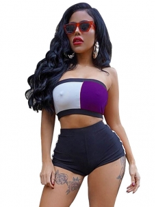 Chic Purple Color Block Patchwork  Cotton Tank Top