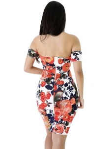 Halter Deep V-neck Floral Printed Bodycon Midi Dress